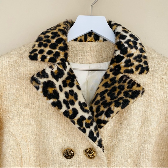 1966 Vintage Wool Wedding Coat w/Animal Print Faux Fur Collar - Picture 5 of 10